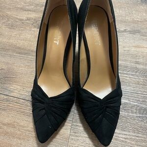 Report Black Suede Pointed-Toe Knot Pumps